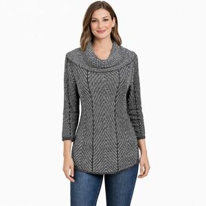 EIGHT EIGHT EIGHT Size Medium 100% Cotton Herringbone Knit Cowl Neck Sweater‎